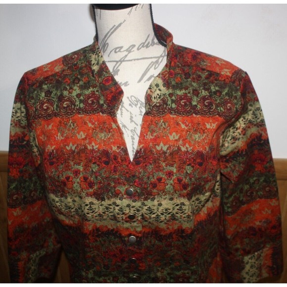 Christopher & Banks Floral Tapestry Blazer Jacket Sz XL Colorful Snap Close GUC - Picture 2 of 11